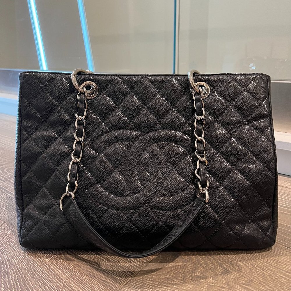 Chanel Quilted Caviar Grand Shopping Tote in Black w/ Silver Hardware